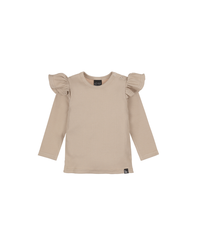Ruffle longsleeve rib beige